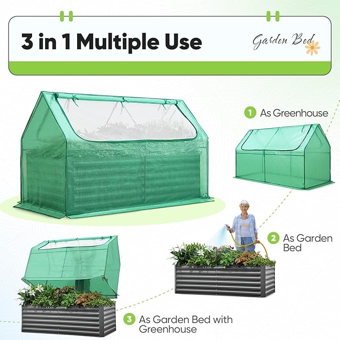 Quictent Raised Garden Bed Galvanized Raised Beds for Gardening Vegetables with Cover 6x3x2 ft Tall Metal Planter Box Outdoor Use (Green)