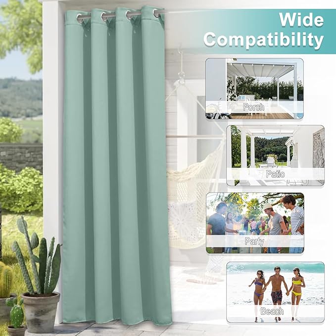 NICETOWN Outdoor Curtains for Patio Waterproof 84 inches Long 2 Panels, Thermal Insulated Sun Blocking Outdoor Privacy Drapes for Porch & Gazebo, UV Protection Outdoor Privacy Shades, Aqua Blue