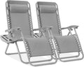 Best Choice Products Set of 2 Adjustable Steel Mesh Zero Gravity Lounge Chair Recliners w/Pillows and Cup Holder Trays - Dove Gray