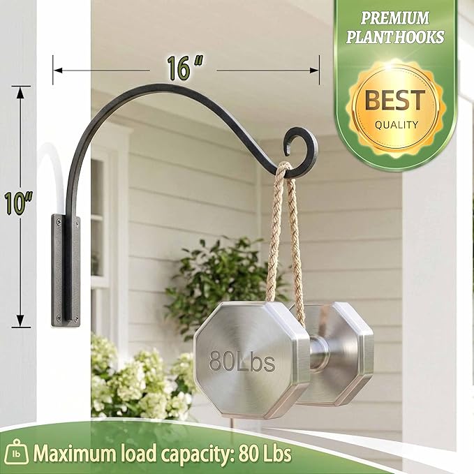 Qiang Ni Heavy-Duty Plant Hanger Outdoor: 16-Inch 80 lbs Hanging Plant Hooks for Outside Baskets - 2 Pieces Wall Mount Plant Bracket for Bird Feeder