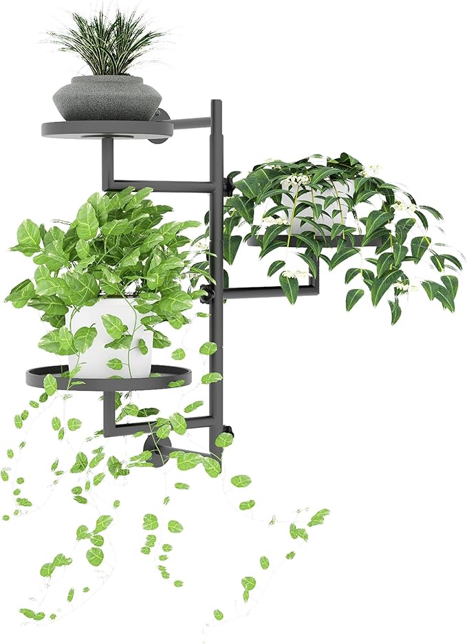 Rotating Wall Plant Shelves Plant Shelf for Window 3-Tier Metal Wall Plant Holder for Multiple Plants with Hanging Indoor Home Decor
