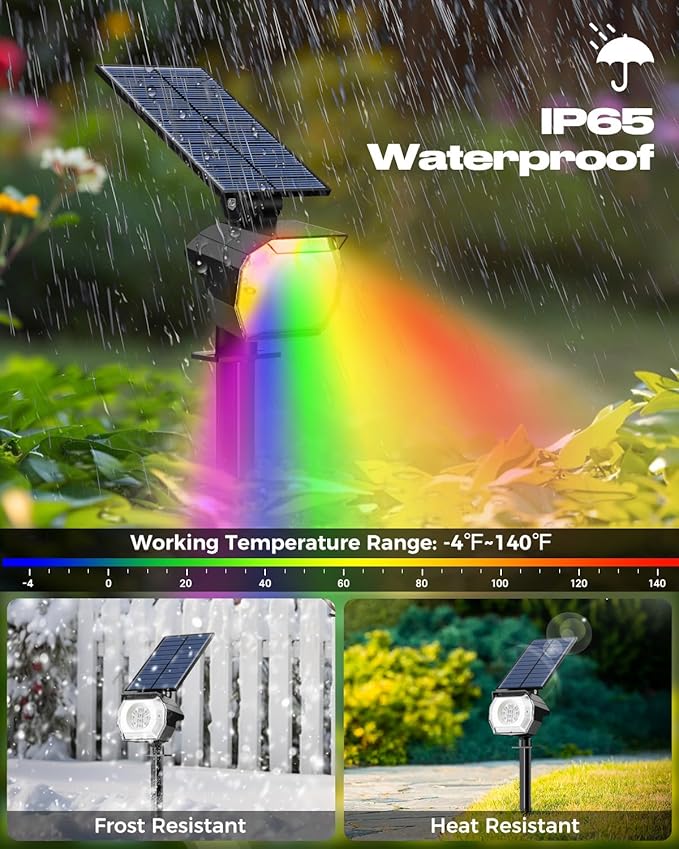 btfarm Solar Lights Outdoor Waterproof IP65-2 Pack LED Color Changing Spot Light 7 Lighting Color RGB Powered Spotlights, Uplight for Yard Tree Landscape Garden Christmas Halloween