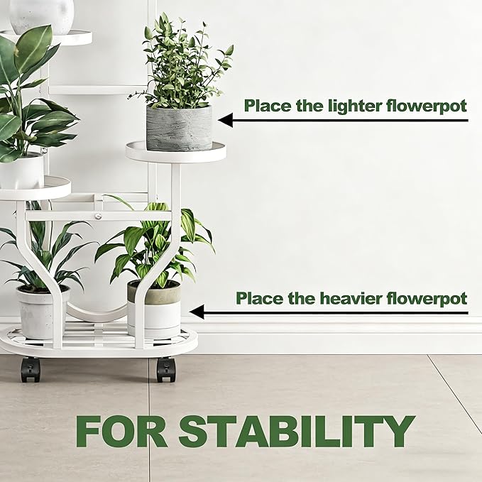 Plant Stand Indoor Outdoor 4 Tier Flower Holder with Wheels Metal Plant Shelf Corner Display Rack Multi Plants Sheleves for Living Room Garden Patio White