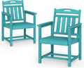Set of 2 Weatherproof Patio Chairs - HDPE Outdoor Dining Chairs with Wide Seat, Ergonomic Design - for Garden, Backyard, Deck - Lake Blue