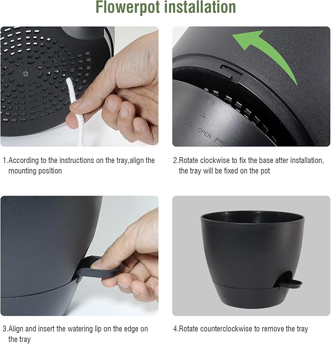 8 inch Self Watering Pots, 2 Pack Plastic Planters with Mesh Drainage Holes for Garden Plants and Flower, Plants Pots with Deep Reservoir for Indoor Outdoor Plants, Black