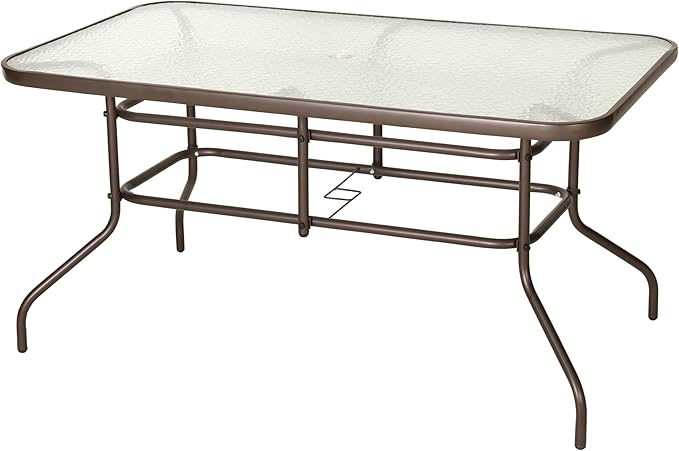 Flash Furniture Tory 31.5" x 55" Rectangular Tempered Glass Metal Table with Umbrella Hole, Bronze