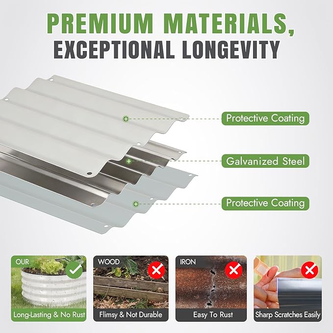 INNO STAGE 3Pcs Galvanized Raised Garden Bed Kit, Outdoor Metal Raised Garden Beds for Vegetables, Rust-Resistant & Easy Assembly, 4x2x1ft Oval Raised beds for Gardening, Flowers, Herbs (White)