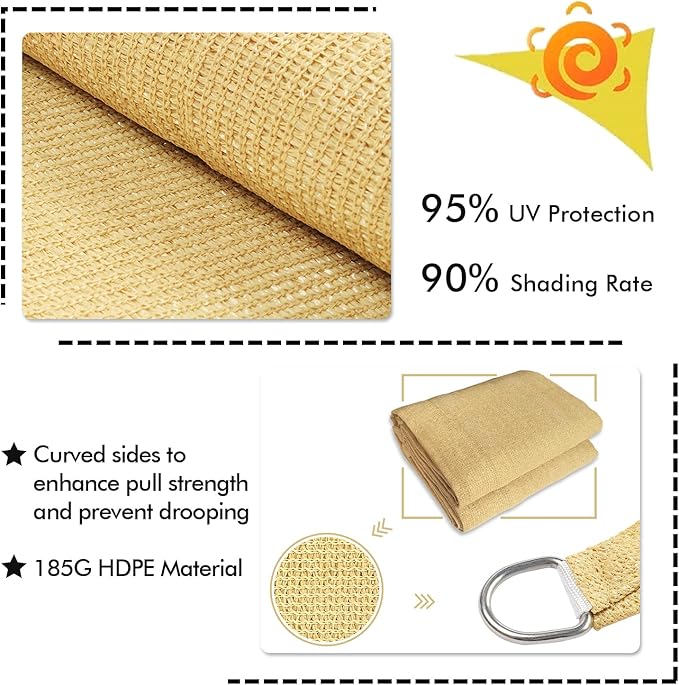 KANAGAWA 12'X16' Sand Custom Size Sun Shade Sail Rectangle UV Block Canopy Cover for Patio Backyard Lawn Garden Outdoor (Customized Available)