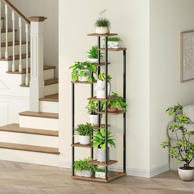 10 Tier Plant Stand Indoor, Tiered Corner Plant Shelf Flower Stand for Living Room, Balcony, Patio, Garden, Rustic Brown