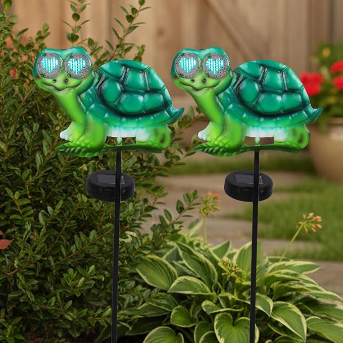Turtle Decorative Garden Stakes with White LED Lights Display I Love U, 39.3" Solar Turtle Garden Decor Outdoor for Yard Patio Pathway Lawn Ornaments