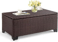 VINGLI Outdoor Coffee Table with Storage, All-Weather Dark Brown Wicker Patio Table for Garden, Balcony, Backyard