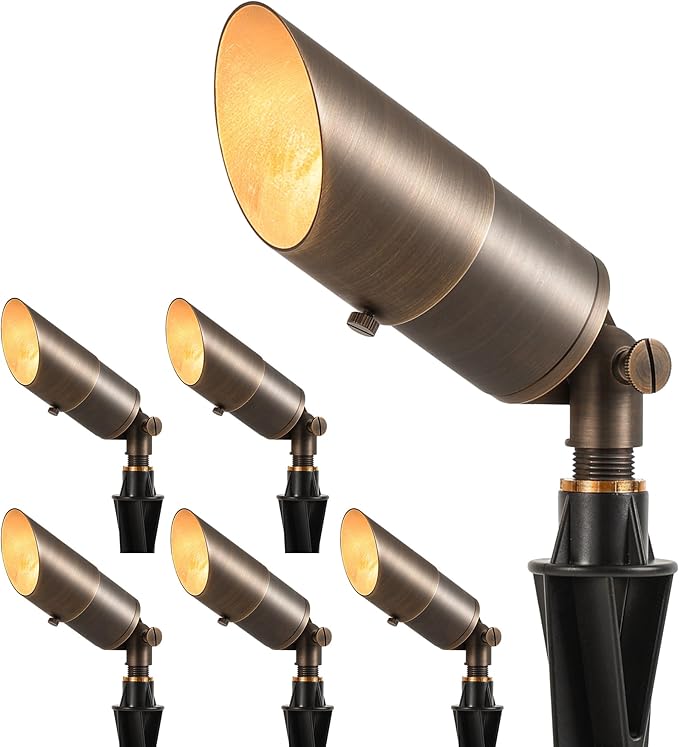 LUTEC Solid Brass Low Voltage Landscape Lighting, 12V Heavy Duty Waterproof Landscape Spotlights, Adjustable Bronze Uplights Outdoor Fixtures for Garden Yard Pathway Tree Without Bulb, 6 Pack