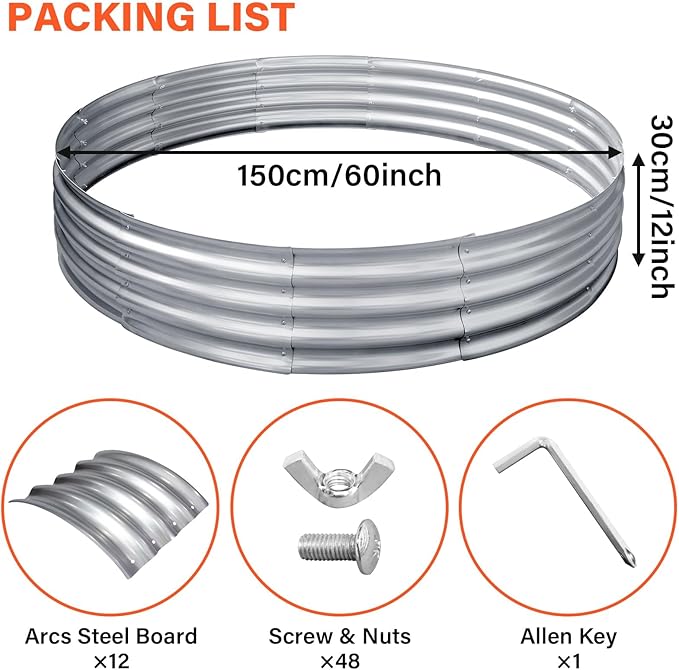 60 Inch Galvanized Steel Fire Pit Ring, 12 Inch Raised Heavy Duty Wood Burning Campfire Ring, Heat Resistant Outdoor Fireplace for Backyard, Patio & Camping