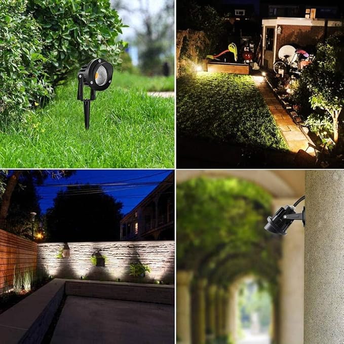 Romwish 120V LED Landscape Spotlights, 10W Outdoor Spotlights for Yard, 3000K Warm White, 120V AC Spot Light with Ground Spike, Waterproof Landscape Lighting for House Garden Lawn Decorative - 4 Pack