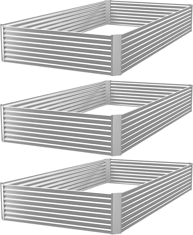 FRIZIONE 3pcs 4x2ft Galvanized Raised Garden Bed Outdoor,Above Ground Garden Bed for Vegetable,Metal Raised Beds for Flower,Steel Raised Beds for Gardening