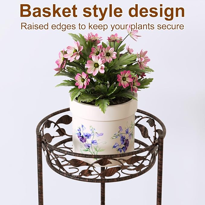 Plant Stand, Heavy Duty Metal Plant Stand Indoor Outdoor, Tall 3 Tiers Plant Shelf for Multiple Plants Pots, Flower Pot Stand for Home, Patio & Garden, Brushed Copper