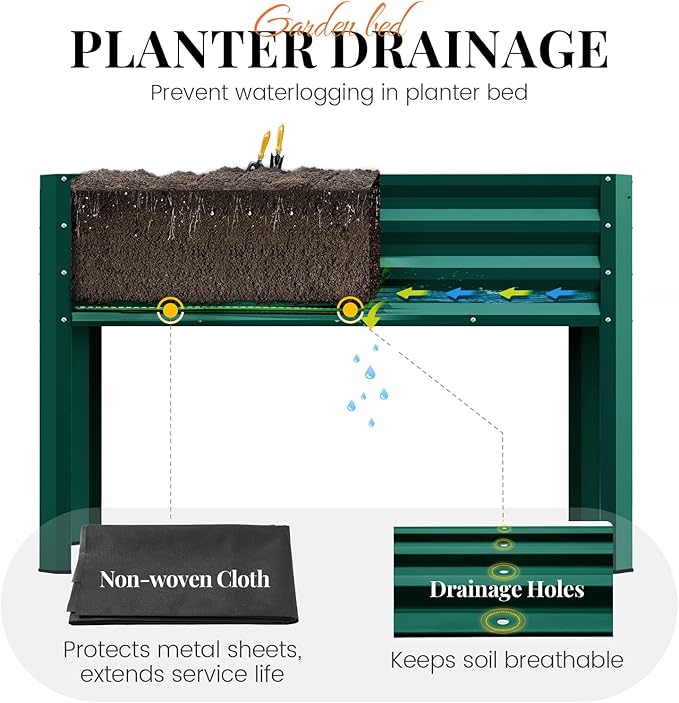 KING BIRD Large Raised Garden Bed with Legs Galvanized Elevated Planter Box 48×24×32 in for Backyard, Patio, Balcony, 400lb Capacity, Green