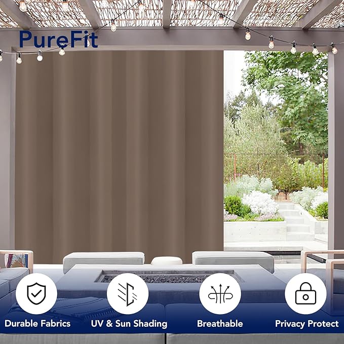 PureFit Outdoor Curtains for Patio Waterproof Weatherproof, UV Resistant Outside Curtains for Gazebo, Front Porch, Pergola, Sun Blocking Privacy Curtain, 100W x 84L inch, 1 Panel, Camel
