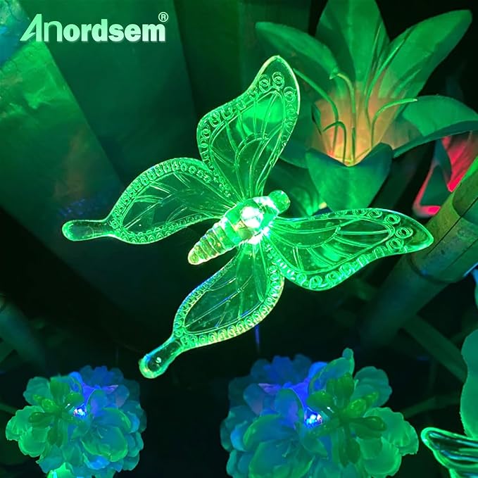 Anordsem Solar Garden Lights Outdoor: 3 Waterproof PVC Insect Stake Light Heads - Changeable Color LED Lighting for Gardener Yard Decoration - Christmas Gifts for Homeowners Over 30