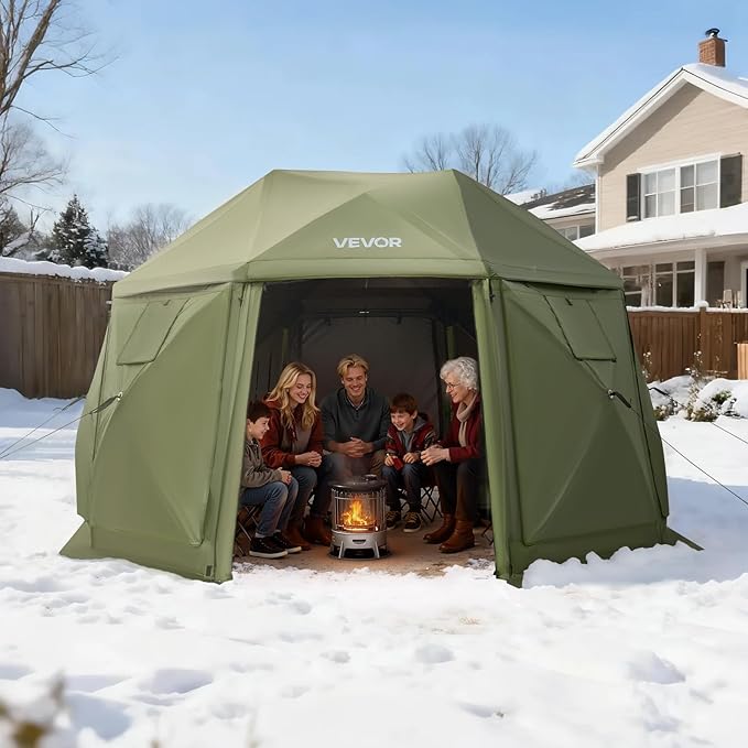 VEVOR Pop up Gazebo Screen Tent, 13 x 13 ft, 13-Sided Spherical Camping Canopy Tent with Removable Top & Carry Bag, Quick-Set & Bite-Proof, Screen House Sun Shelter for 10-12 Persons, Green