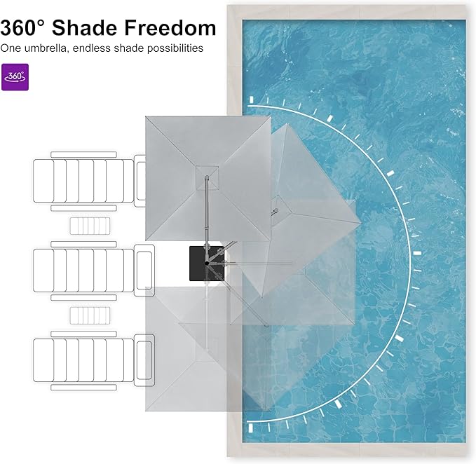 PURPLE LEAF Patio Umbrella 9' X 9' Rectangle Cantilever Umbrella Large Aluminum Outdoor Umbrellas with 360-degree Rotation & UPF40+ Premium Fabric for Deck Pool Garden Yard, Pebble Grey