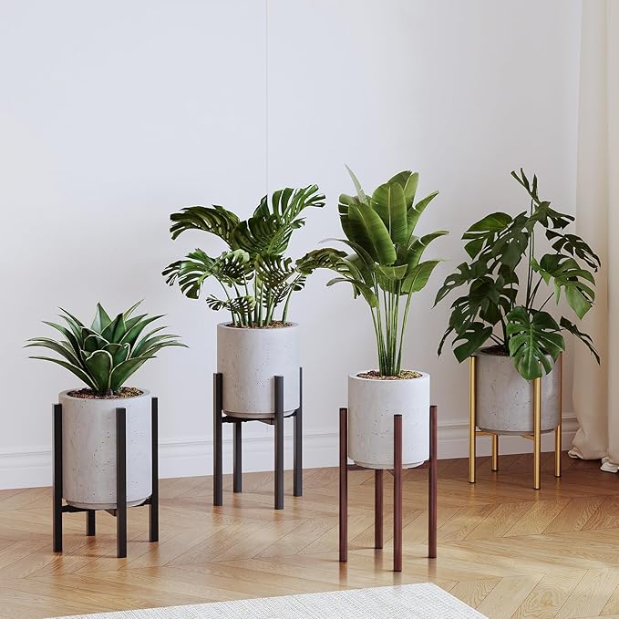 Plant Stand Indoor for 2 Height Options ,Mid Century Modern Outdoor Planter Holder,Corner Plant Stand Capacity of 160LB for 8 to 14 Inch Pots Coffee with Round Plate