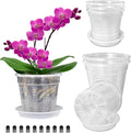 Orchid Pot with Saucers, 6 Packs of 5.5" Orchid Pots with Holes, Orchid Pots for Repotting, Plastic Orchid Planter for Indoor Outdoor Plants (6 Packs, 5.5" with Saucers)