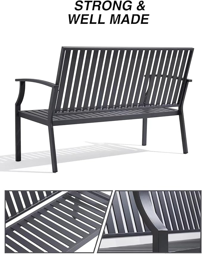 52" Outdoor Bench Garden Bench, Weatherproof Anti-Rust Heavy-Duty Outside Benches Clearance, Aluminum Metal Bench for Front Porch, Patio, Park (Dark Grey,1 PCS)