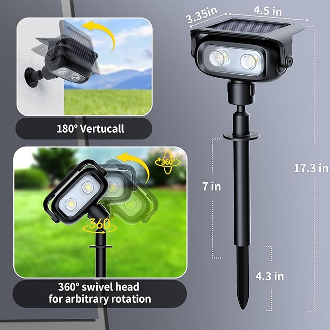 ROSHWEY Solar Landscape Spot Lights, Spotlights Outdoor Waterproof, with 2 Brightness Mode, Landscape Lighting Solar Lights for Garden, Yard, Pathway (Cool White, 10 Pack)