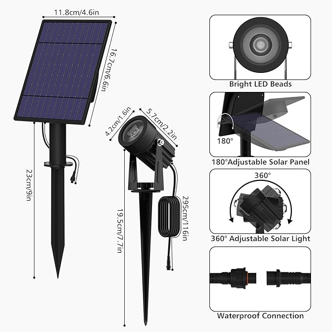 T-SUN Solar Spotlights, 2-in-1 RGB Solar Landscape Spotlights Outdoor Waterproof, Auto ON/Off Dual Head LED Lights for Garden, Yard, Halloween, Christmas Decor(RGB)