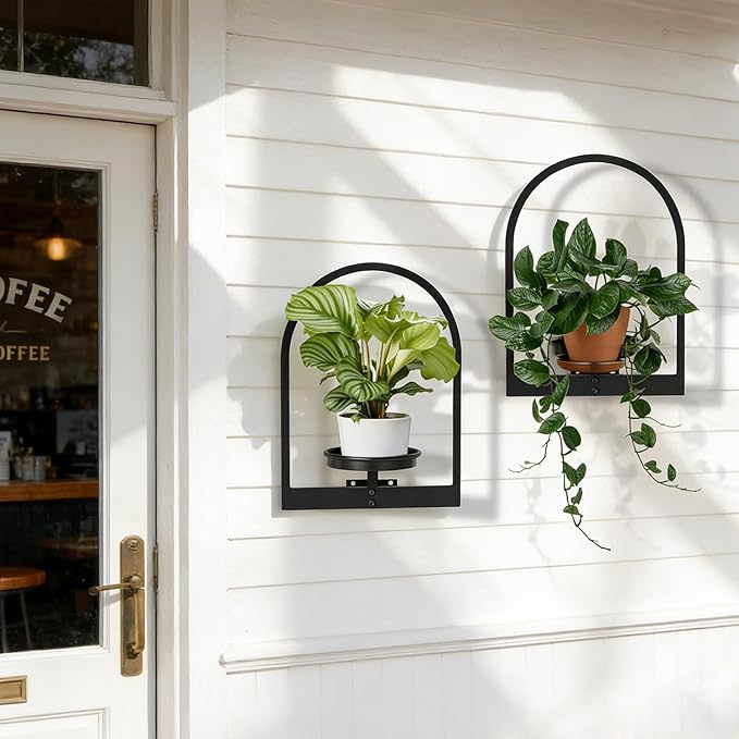 Wall Planters for Indoor Plants Set of 2, Hanging Planter for Indoor Plant Stand Plants Wall Decor - Premium Metal Hanging Plant Holder (Semi-Round)