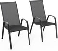 VINGLI Patio Chairs Set of 2 – Stackable Outdoor Dining Chairs with Comfortable Sling High Back Chairs and Armrests for Lawn, Poolside, Courtyard, Balcony, Garden, Black