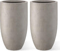 Kante 24 Inch Tall Round Concrete Planter, 2 Pack Large Indoor Outdoor Plant Pots with Drainage Hole and Rubber Plug, Modern Decorative Garden Pots for Home Patio Porch, Weathered Concrete