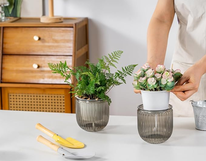 Melphoe Self Watering Pots for Indoor Plants Planter, 4.3 Inch 2 Pack Planters Self Watering Plant Pots for Flower, Houseplants, Succulent, African Violets and Cactus with Drainage