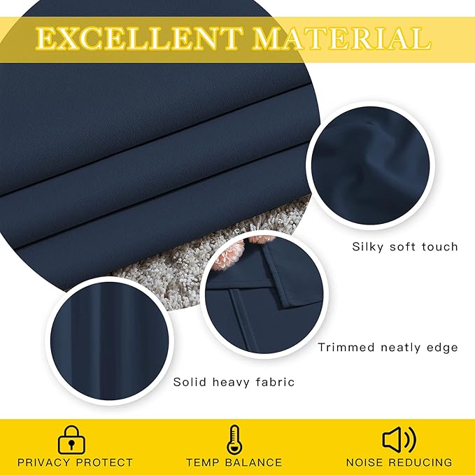NICETOWN Navy Blue Blackout Room Divider Curtains 90 inch Length, Grommet Energy Saving Thermal Drapes Sound Reducing Window Treatments for Living Room, 1 Panel, W80 x L90