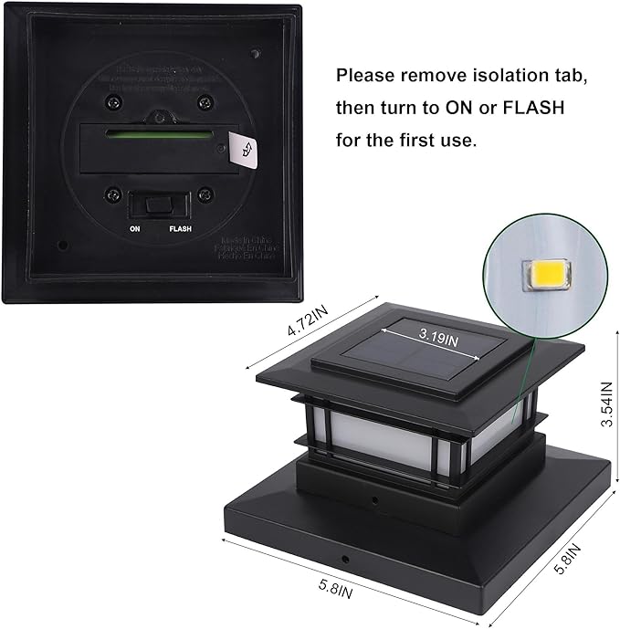 Dynaming 6 Pack Solar Post Cap Lights Outdoor with Flickering Flame Light, Fence Post Solar Lights Fit for 4x4 5x5 6x6 Vinyl/Wooden Posts, High Brightness SMD LED Lighting Decor for Garden Deck Patio