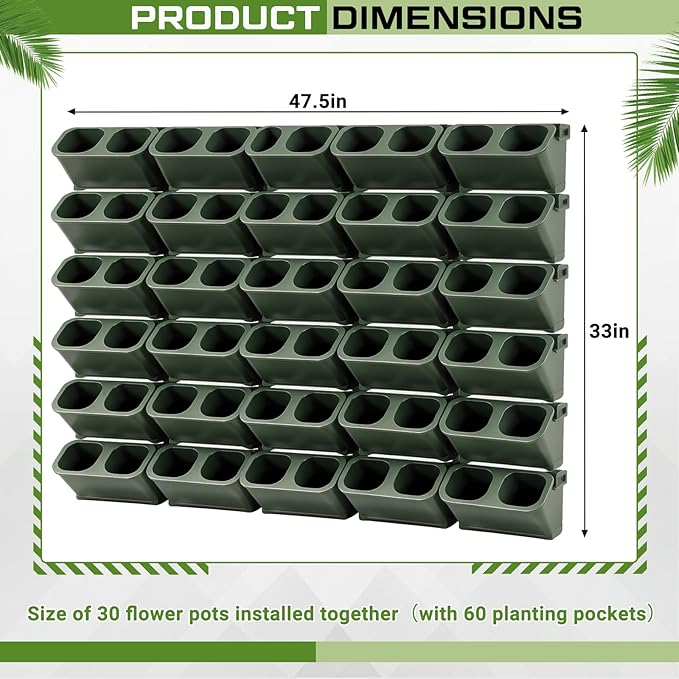 30 Set 60 Pocket Vertical Stackable Wall Planters Kit Outdoor Self Watering Plastic Planter Grow Hang Mount System for Strawberry Flower Vegetable Home Fence Balcony Wall Decor