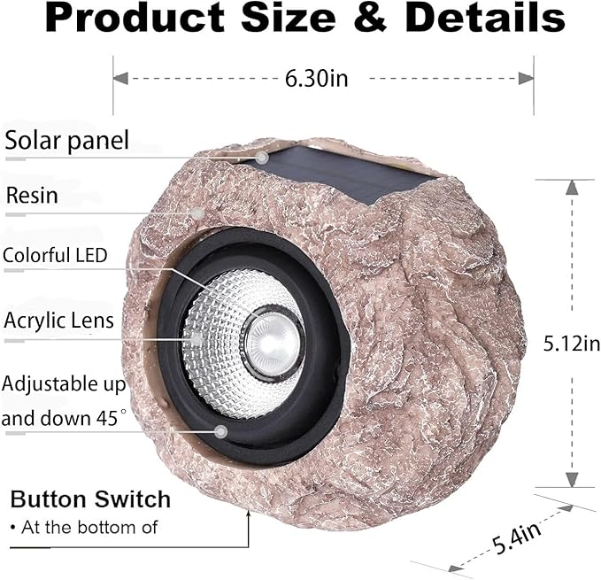 Solar Rock Lights Outdoor Waterproof, 4 Pack LED Colored Garden Rock Solar Light, Stone Statue Bright Solar Spot Light for Path, Yard, Patio, Lawn, Porch, Yard Decor.