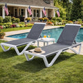 Kozyard Outdoor Chaise Lounge Chair, Full Flat Adjustable Patio Lounger with Aluminum Frame & Resin Legs, Textilene Fabric for Poolside, Backyard & Beach (Gray, 2Chairs with Table)