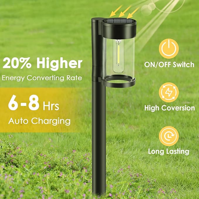 Mancra Solar Pathway Lights Outdoor, 10 Pack Metal & Glass Solar Lights Outdoor Waterproof Landscape Path Lights for Yard Walkway Garden Decor, Warm White