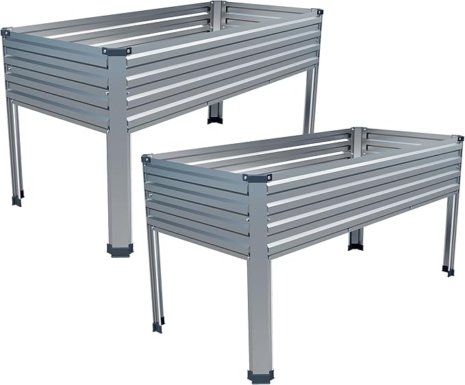 Galvanized Raised Garden Bed with Legs,2PCS 48×24×30in Elevated Planter Box for Backyard,Outdoor Garden, Patio, Balcony, 350lb Capacity,Silver