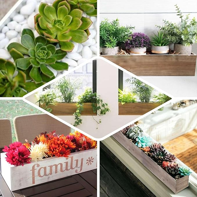 Efavormart 30"x6" Whitewash Wood Planter Box with Plastic Liner, DIY Rustic Rectangle Wooden Box for Succulents, Long Wedding Table Centerpieces and Farmhouse Decor