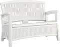 Suncast Elements Stylish Lightweight Loveseat Outdoor Seating with Convenient Built In Universal Storage, and All Weather Plastic, White
