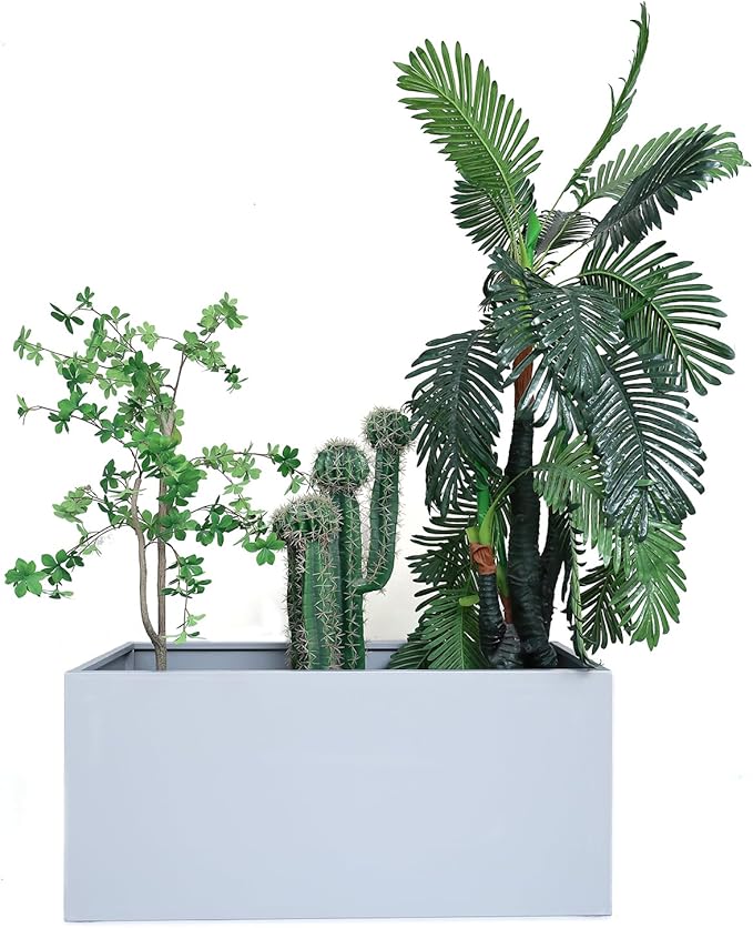 40" L x 16" W x 18" H Metal Large Rectangular Planter - Long Planter Box for Outdoor Patio/Porch Planter Boxes Outdoor Modern Design for Plants, Flowers, Garden,Spliced Flower Pot (Silver Gray)