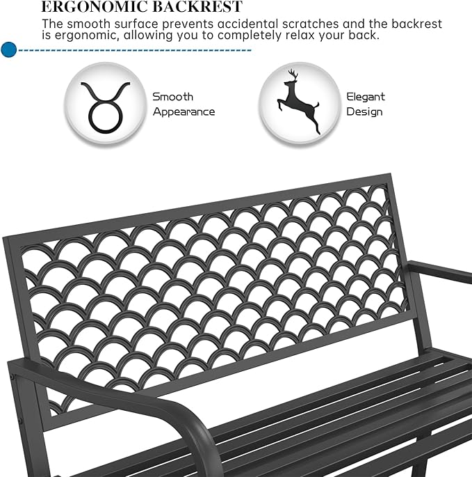 On Shine Outdoor Garden Bench Cast Iron Steel Outdoor Bench Clearance Weatherproof Metal Park Bench for Porch, Yard, Lawn, Deck (Scale)