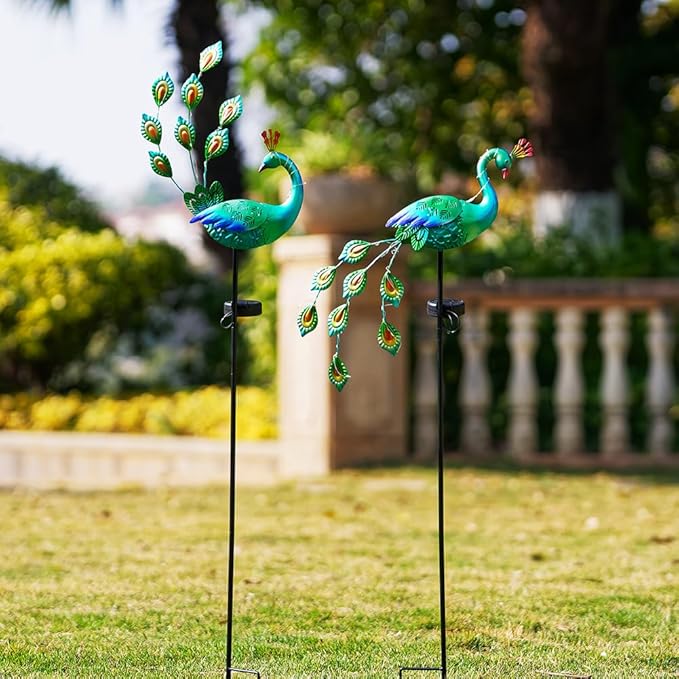 DREAMSOUL Peacock Solar Lights Outdoor 2 Pack, Waterproof Outdoor Solar Lights for Yard Pathway Peacock Garden Decor