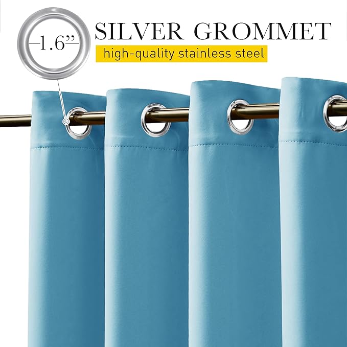 NICETOWN 2 Panels Gazebo Curtains Outdoor Waterproof & Windproof, Top and Bottom Grommet with Back Tab Wind-Break Outdoor Dividers Blackout Blinds with Fixed Rope for Patio, W52 x L84, Light Blue
