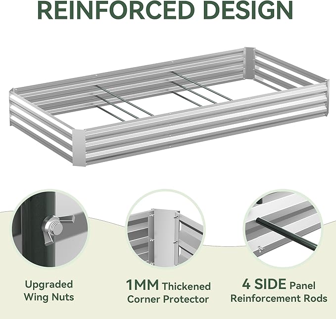 Raised Garden Bed with Self-Watering System, 8x4x1 ft Elevated Planter Boxes Outdoor with PE Cover, Galvanized Raised Beds for Gardening,Vegetables,Flowers, Backyard, Patio
