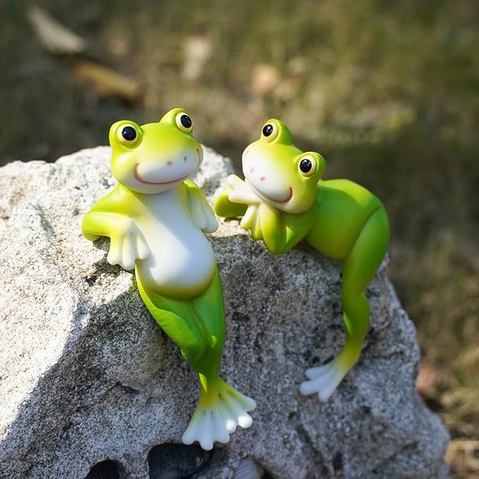 2PCS Frog Figurines Plant Garden Statue Ornament, Funny Plant Decoration for Bonsai Succulents Aquariums Home Pots, Creative Gift for Plant Parents (2 Unique Styles)