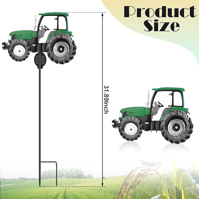 Solar Tractor Light Metal Yard Stake Solar Powered Light Up Metal Tractor Garden Stake Ornament for Walkway, Pathway, Lawn Decor